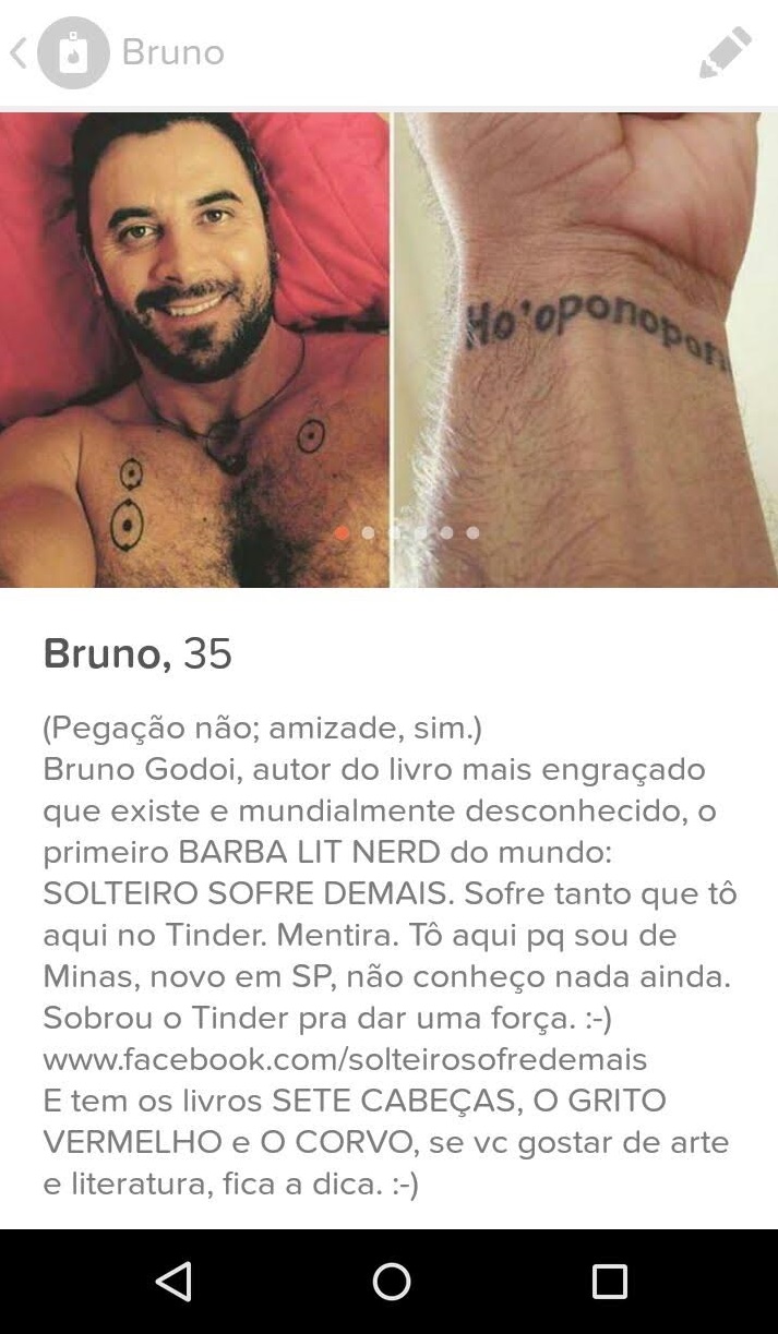 Printscreen do perfil do autor no Tinder | © Divulgação