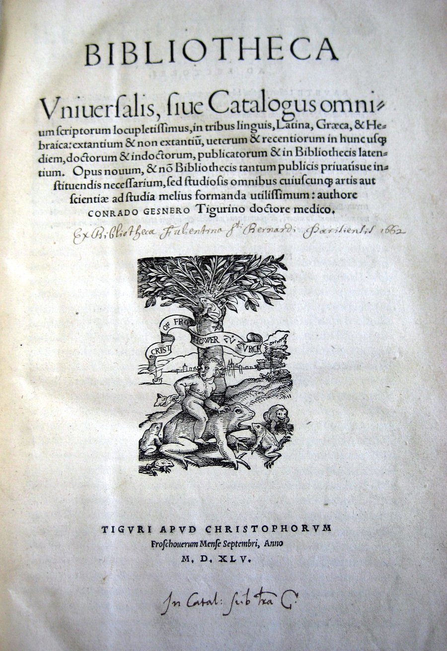 Página de rosto da 'Bibliotheca universalis' publicada por Conrad Gener em 1545 | © Reprodução