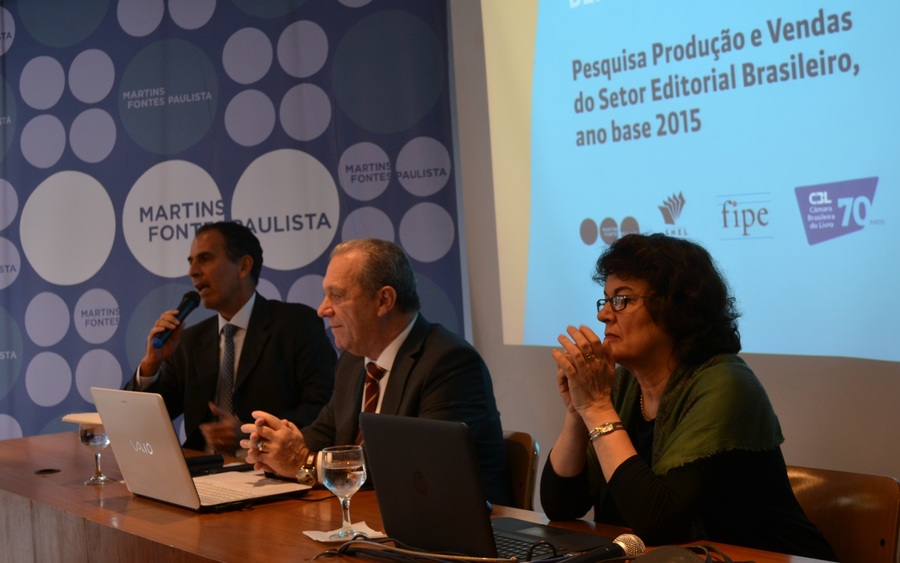 Marcos Pereira, Luís Antonio Torelli e Leda Paulani na apresentação da última edição da Pesquisa Fipe | © Camila Del Nero / Divulgação