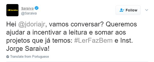 Post da Saraiva no Twitter