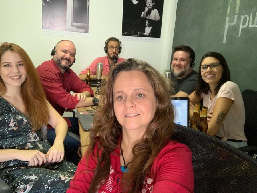 Antonio Bitiati com a equipe do PublishNews durante a gravação do Podcast