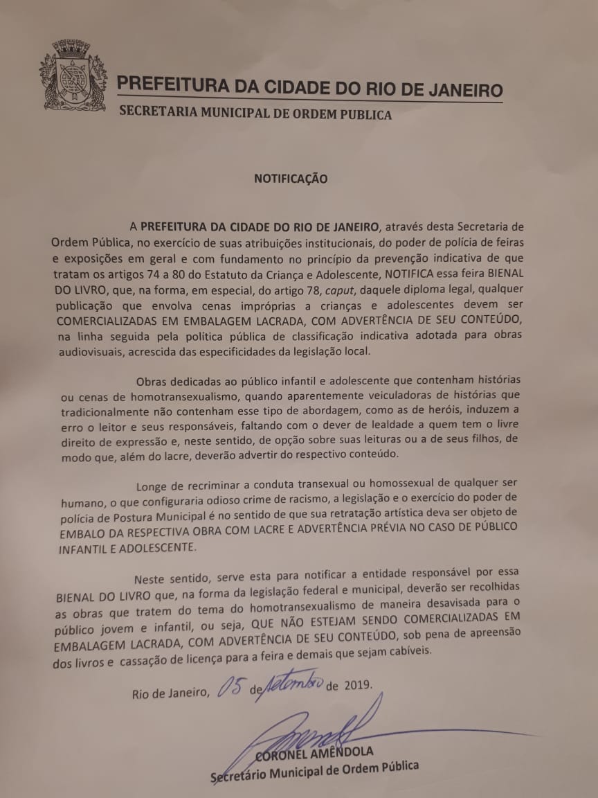 Notificação da Prefeitura do Rio falava em cassação do alvará de funcionamento da Bienal
