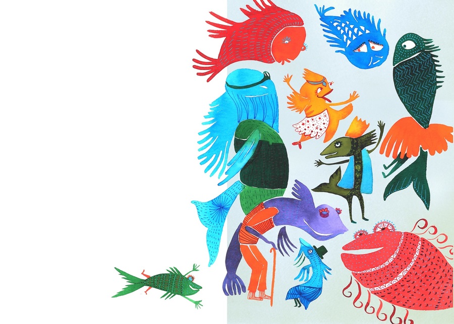 Ilustração de Luciana Grether para o livro 'Cascudinho – o peixe contador de histórias' Ilustração de Luciana Grether para o livro 'Cascudinho – o peixe contador de histórias'