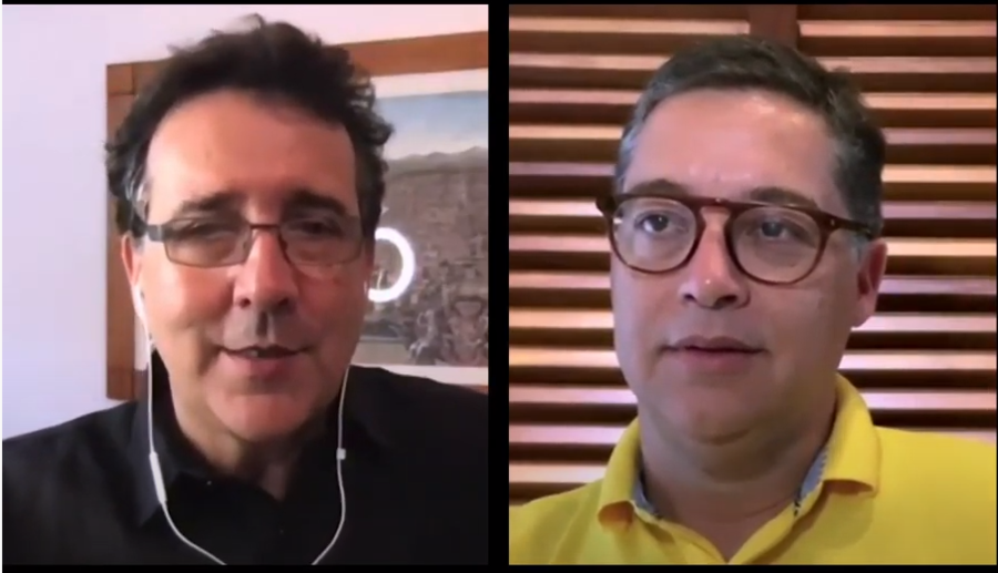 Mauro Munhoz e Eduardo Saron em conversa que revelou a data de realização da Flip 2020 | Reprodução