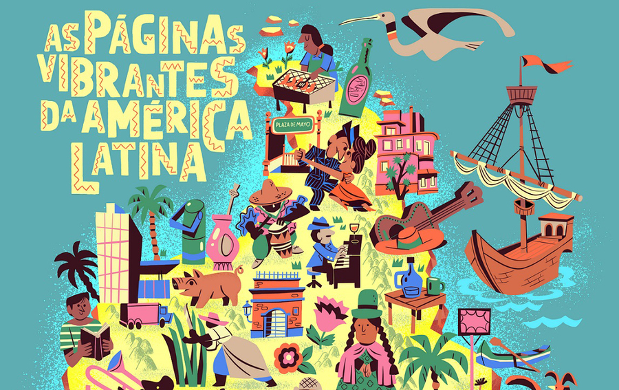 Homenagem ao mapa invertido do artista Joaquín Torres García, em um manifesto contra a cartografia eurocêntrica | © Bernardo França
