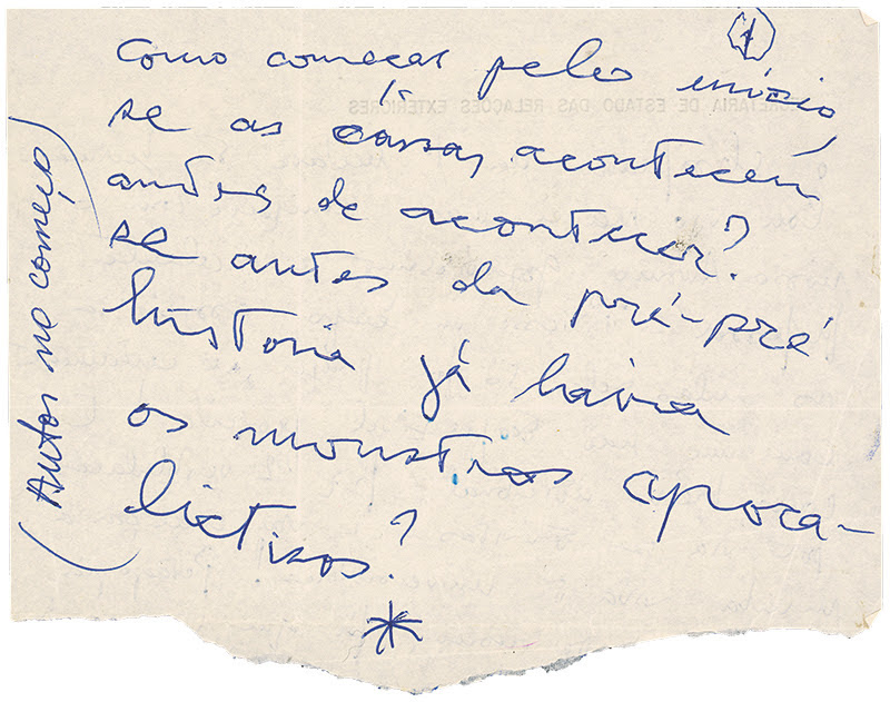 Parte do manuscrito de A hora da estrela, c. 1976 | © Arquivo Clarice Lispector/ Instituto Moreira Salles. Parte do manuscrito de A hora da estrela, c. 1976 | © Arquivo Clarice Lispector/ Instituto Moreira Salles.