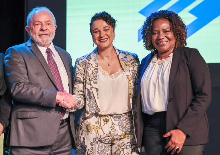Presidente Lula, presidenta do Banco do Brasil, Tarciana Medeiros, e Ministra da Cultura, Margareth Menezes - Foto: Ricardo Stuckert