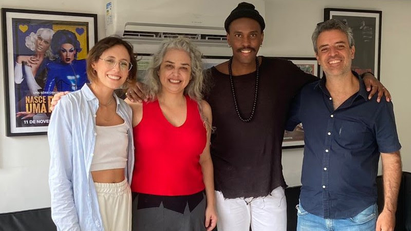 Raquel Gusson, produtora de desenvolvimento da Boutique Filmes, Mari Brasil, agente do escritor, Stefano Volp e Tiago Mello, sócio da Boutique | © Divulgação