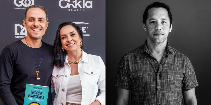 Thiago Godoy e sua esposa, a jornalista Izabella Camargo, no lançamento de 'Emoções Financeiras' em Miami; à direita, Itamar Vieira Junior Thiago Godoy e sua esposa, a jornalista Izabella Camargo, no lançamento de 'Emoções Financeiras' em Miami; à direita, Itamar Vieira Junior