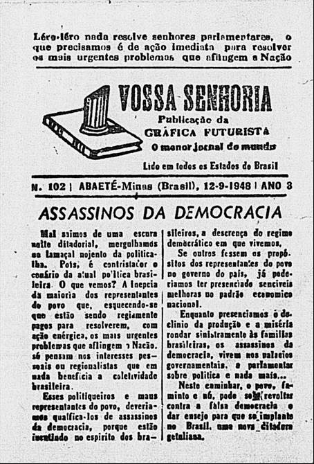 Jornal Vossa Senhoria é um dos veículos presentes na exposição | © FBN Jornal Vossa Senhoria é um dos veículos presentes na exposição | © FBN