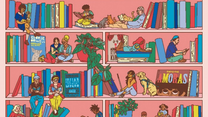 Ilustração da artista Ing Lee, que decora o estande da Companhia das Letras na Bienal | © Companhia das Letras