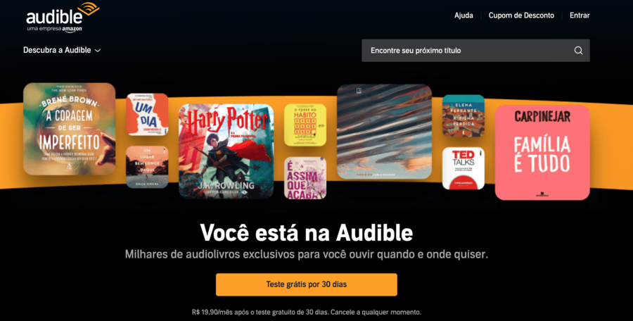 Capa da Audible Brasil nesta terça-feira (3)