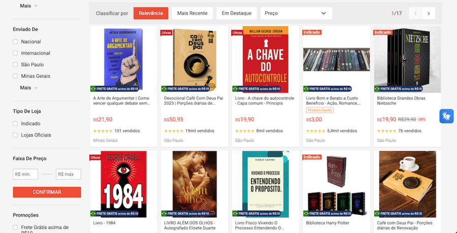 Portfólio de livros da Shopee já se encontra na casa dos centenas de milhares | © Shopee/Reprodução