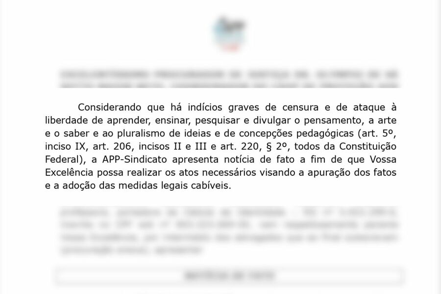 Trecho da notícia de fato enviado ao Ministério Público do Paraná | © APP-Sindicato