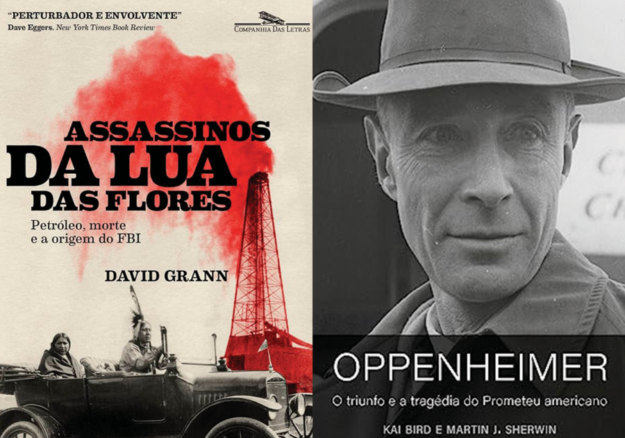 Capa de 'Assassinos da lua das flores' e de 'Oppenheimer' © Divulgação Capa de 'Assassinos da lua das flores' e de 'Oppenheimer' © Divulgação