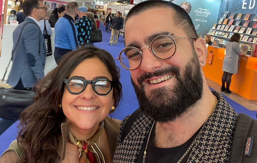 Eu e Miguel, que participou da feira pela primeira vez