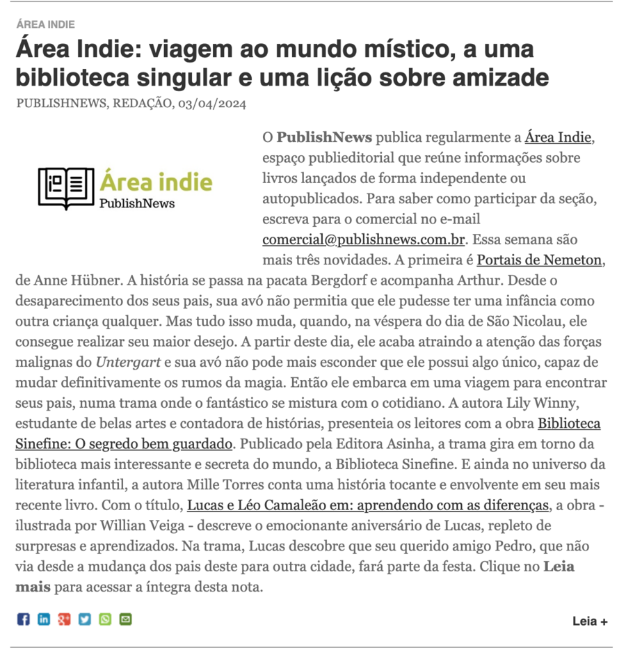 Área Indie também é divulgada na newsletter do PublishNews, que atinge mais de 15 mil profissionais do livro e leitores