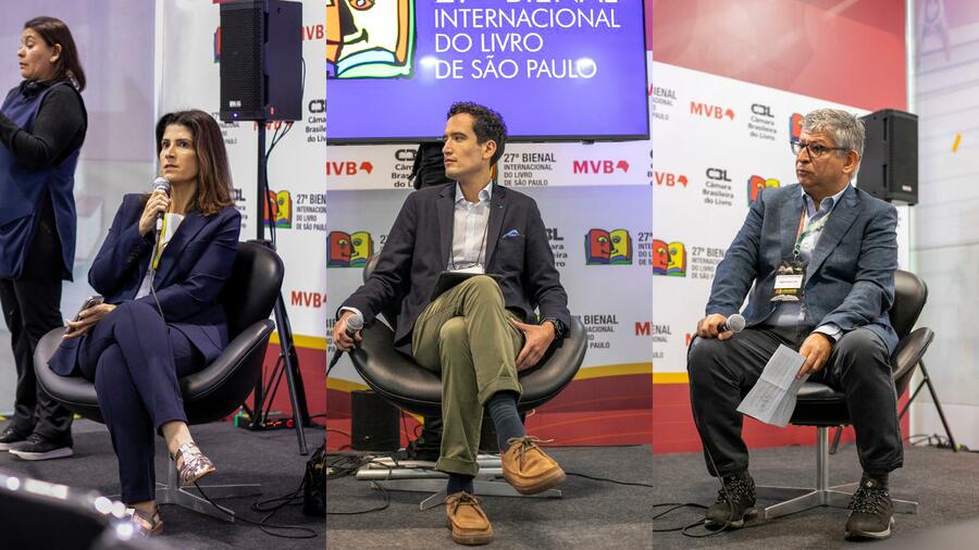 Karine Pansa (IPA), Luciano Monteiro(CBL), e José Diego Gonzáles (Cerlalc) | © Bienal do Livro de SP