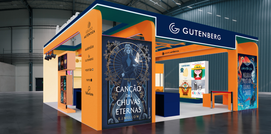Estande do Grupo Autêntica dá destaque ao selo Gutenberg | © Grupo Autêntica