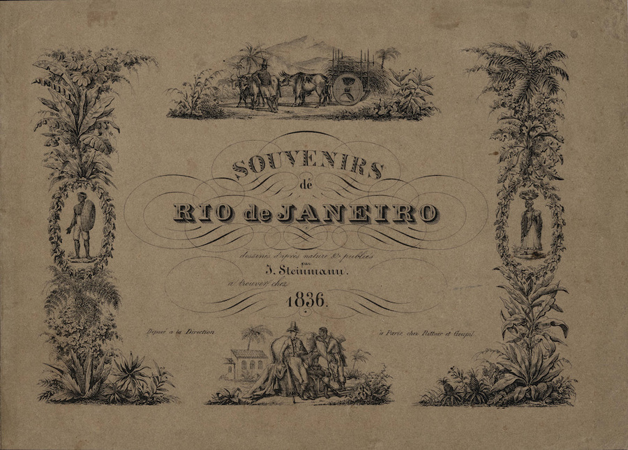 Capa do álbum Souvenirs de Rio de Janeiro (1836), de Johann Jacob Steinmann. Álbum está em exposição na Casa Museu Ema Klabin | © Casa Museu Ema Klabin