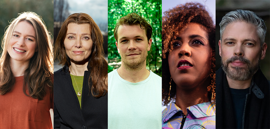 Beth O'Leary (@ Holly Bobbins), Elif Shafak (@ Ferhat Elik), Bobby Palmer (@ Ricardo Marques), Saara El-Arifi (@ Mustafa Raee) e William Hussey (@ Divulgação)