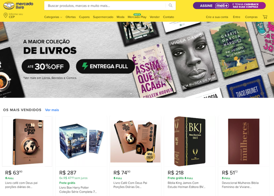 Mercado Livre vai se tornar player do mercado editorial em 2025 | © Captura de tela / mercadolivre.com.br