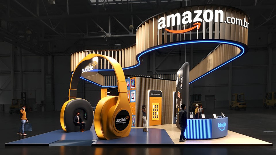 Detalhe do estande da Amazon na Bienal do Livro Rio 2025 | © Amazon Detalhe do estande da Amazon na Bienal do Livro Rio 2025 | © Amazon