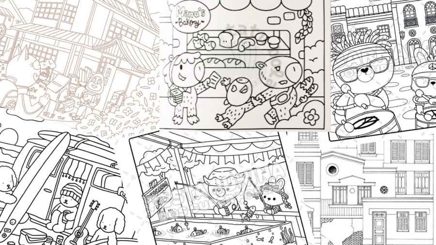 Colagem com páginas de livros de colorir | © Beatriz Sardinha