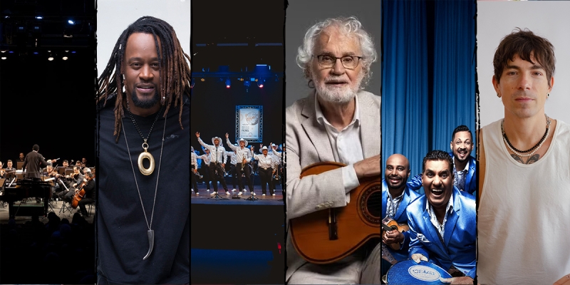 Da esq. para dir., Orquestra Bachiana Sesi-SP, Toni Garrido, Renato Teixeira, Os Originais do Samba e Di Ferrero | © Divulgação
