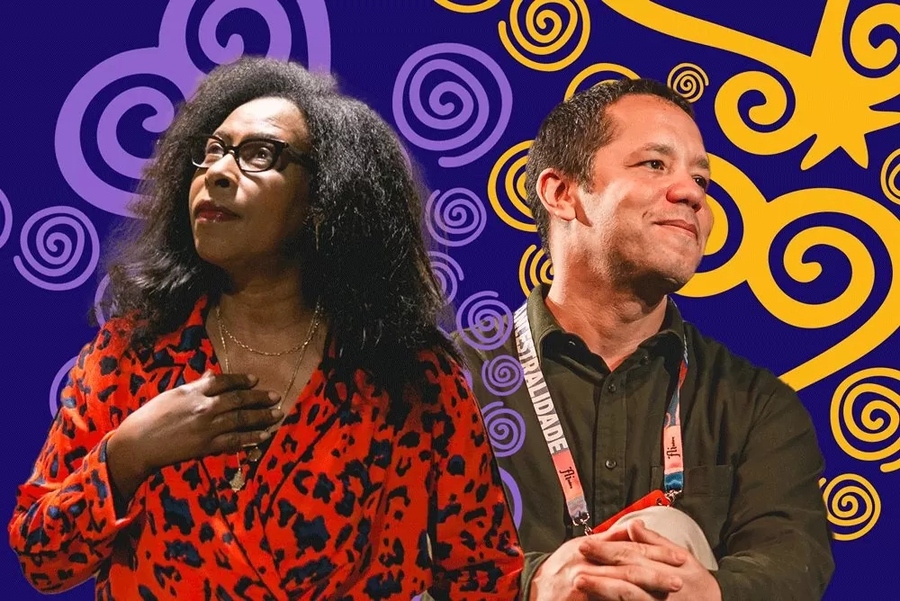 Scholastique Mukasonga e Itamar Vieira Junior em arte do evento