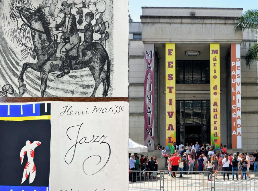 Gravuras de Portinari, Matisse e fachada da Biblioteca Mário de Andrade | &copy; Secretaria de Cultura e Walter Martelo