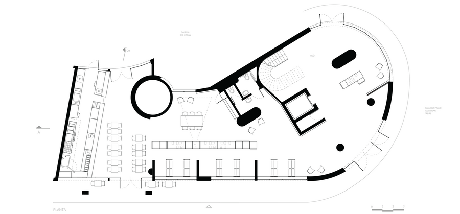 Na Megafauna, a planta acompanha a curvatura do Copan | &copy; Megafauna