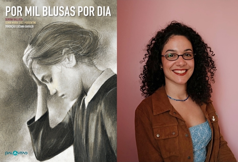 Capa do livro e selfie de Serena Ballista