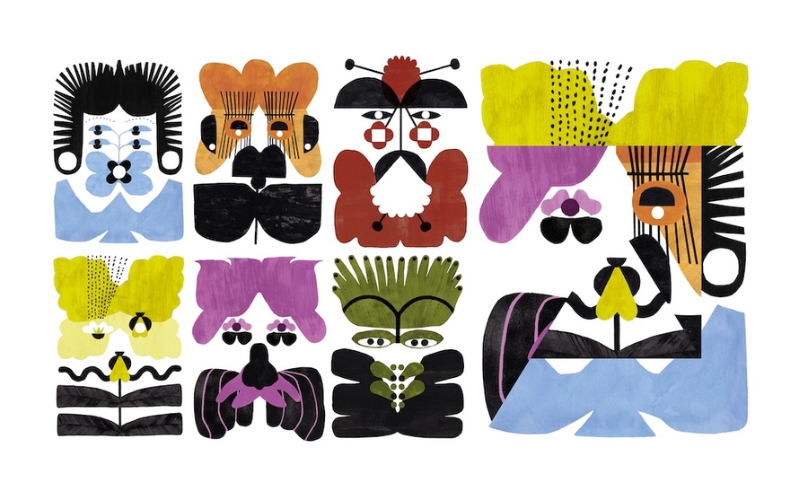 Ilustrações artista coreana Bumi Cha para identidade visual de 2026, uma imagem permeada de linhas e retratos, uma homenagem à diversidade de rostos da Feira | &copy; BCBF