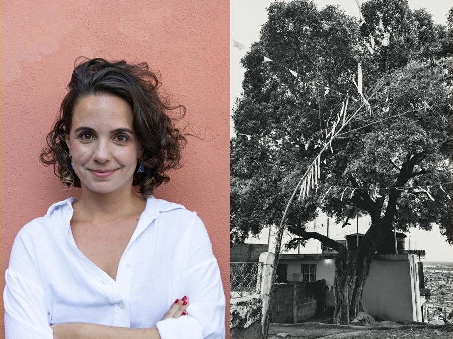 Natália Fazzioni e vista do Alemão &copy; Monica Ramalho e acervo pessoal