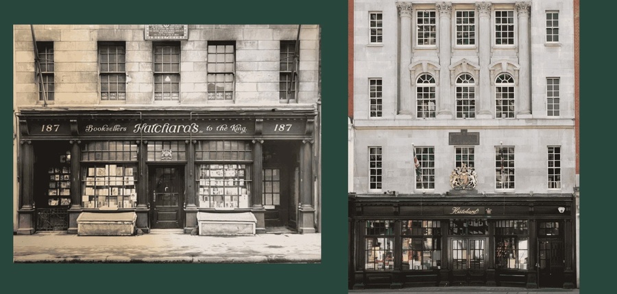 Fachada da livraria Hatchards ao longo da história | © Divulgação Fachada da livraria Hatchards ao longo da história | © Divulgação