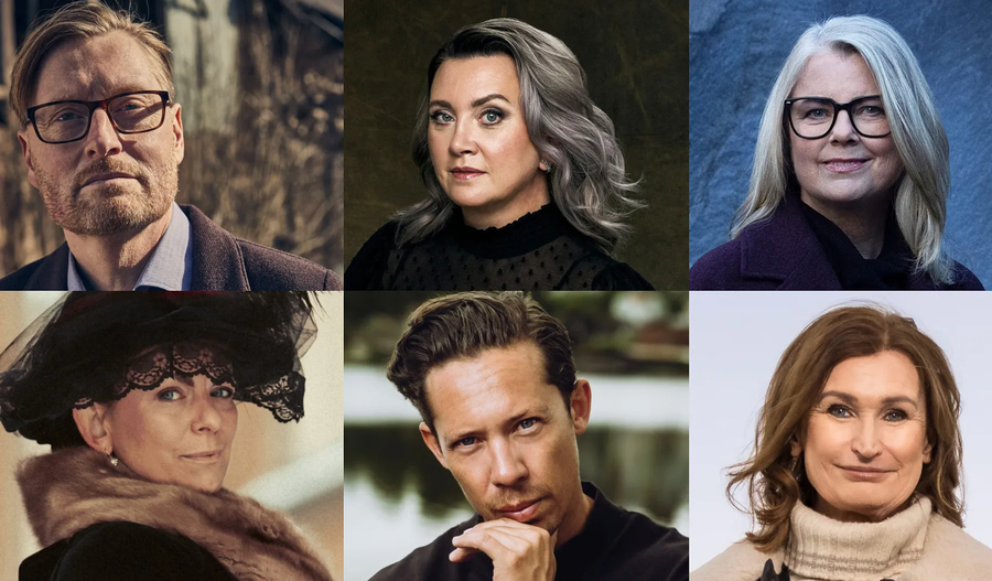 Anders de la Motte, Camilla Läckberg, Carin Hjulström, Katarina Wennstam, Pascal Engman e Viveca Sten © Divulgação / BookBeat Anders de la Motte, Camilla Läckberg, Carin Hjulström, Katarina Wennstam, Pascal Engman e Viveca Sten © Divulgação / BookBeat